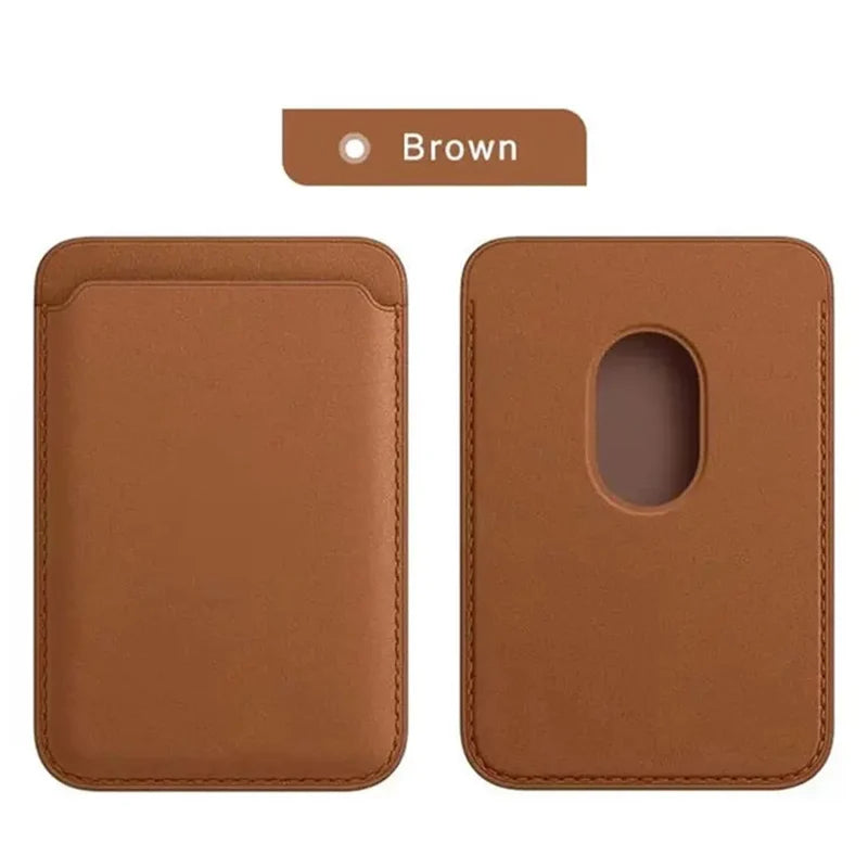 Brown magnetic phone wallet front and rear views