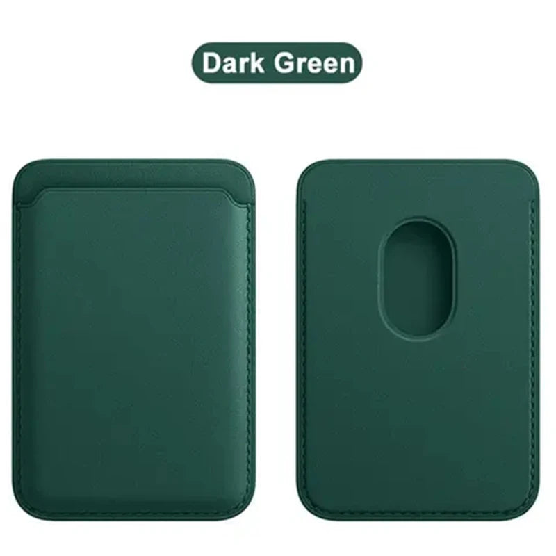 Dark green magnetic phone wallet front and rear views