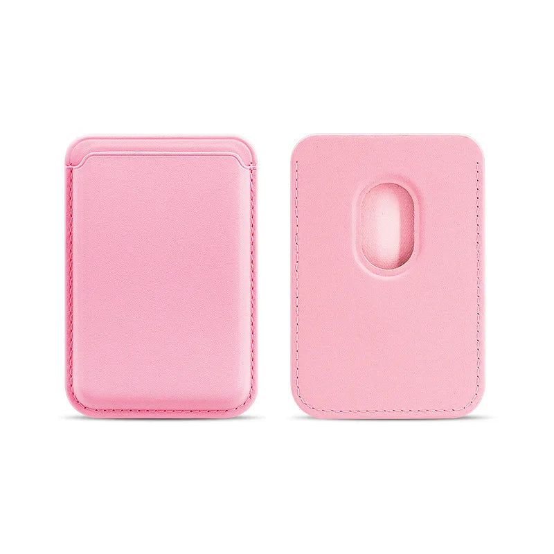 Pink magnetic phone wallet front and rear views