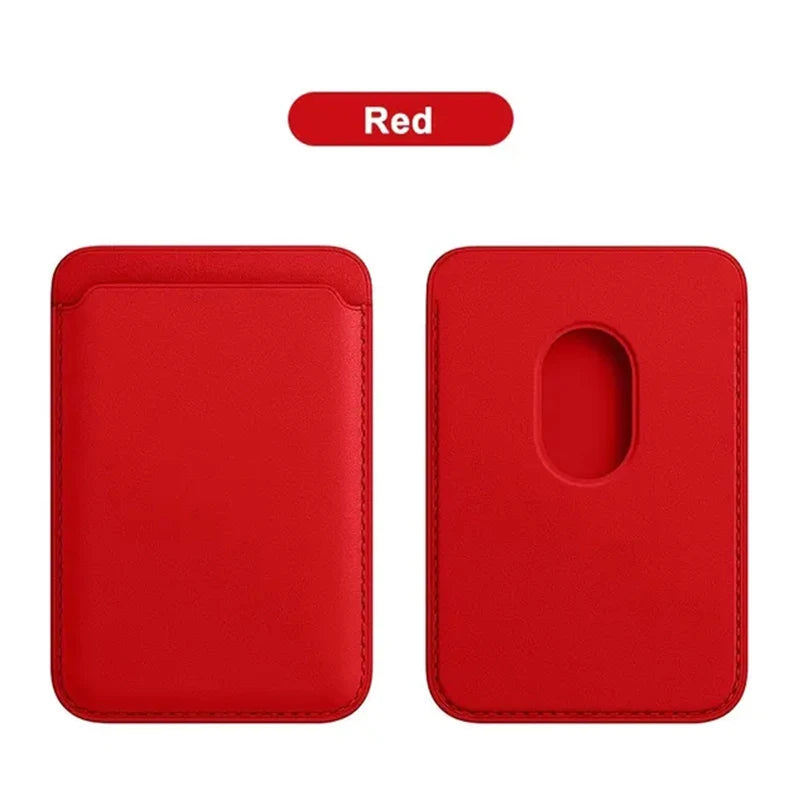 Red magnetic phone wallet front and rear views